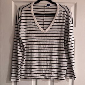Stripped Long Sleeve V Neck Top